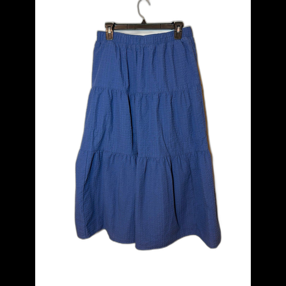 Blue Tiered Maxi Skirt Elastic Waist